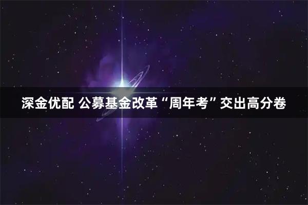 深金优配 公募基金改革“周年考”交出高分卷